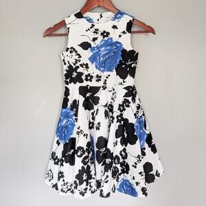 Kate Kasin Girls Blue/Black Floral Sun Dress size 7/8 Medium